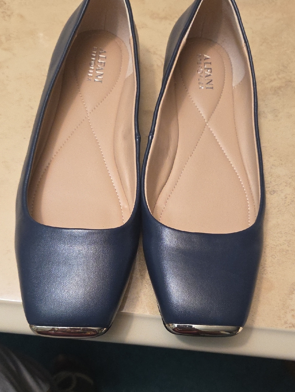 Alfani Navy Ballet Flats with Silver Metallic Toe Accent